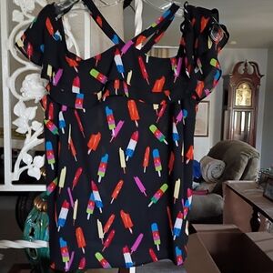 INC International Concepts Black Fitted Ruffled Tank Top